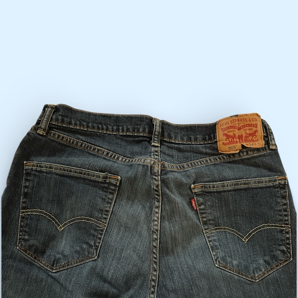 Levi's Dark Blue Denim Jeans 505 34x 32 - Picture 4 of 6